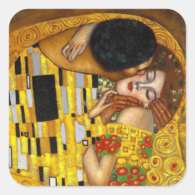Pegatina Cuadrada El beso Gustav Klimt (Anverso)