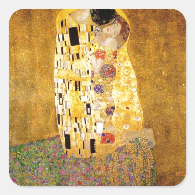 Pegatina Cuadrada El beso Gustav Klimt (Anverso)
