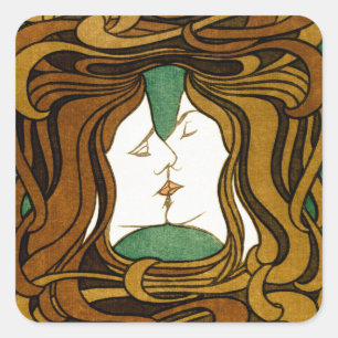 Pegatina Cuadrada El Beso Peter Behrens Arte Nuevo Arte Antiguo