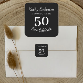 Pegatina Cuadrada El Big 50 50 cumpleaños negro y blanco
