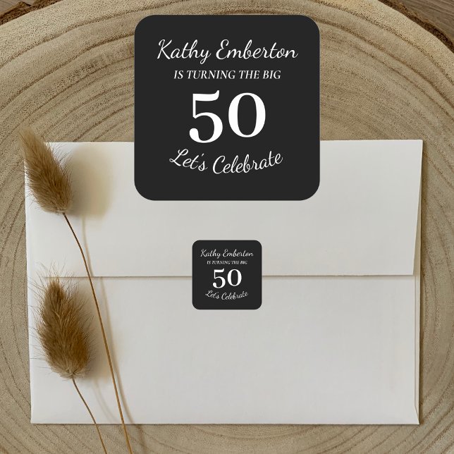 Pegatina Cuadrada El Big 50 50 cumpleaños negro y blanco (Subido por el creador)
