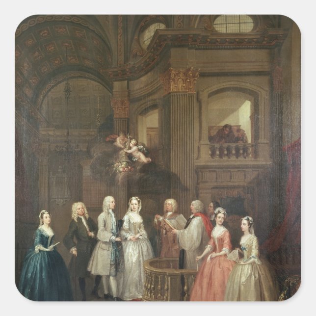 Pegatina Cuadrada El Boda de Stephen Beckingham y Mary Cox (Anverso)