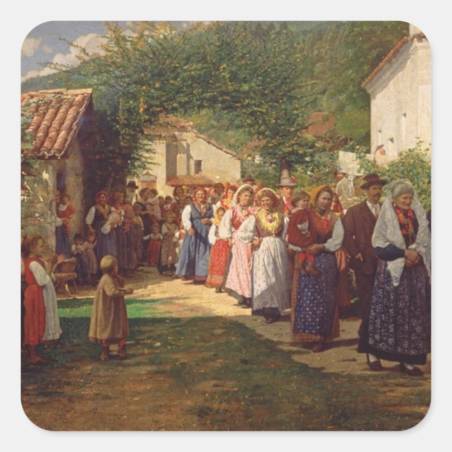 Pegatina Cuadrada El Boda dorado (aceite sobre lienzo) (Anverso)