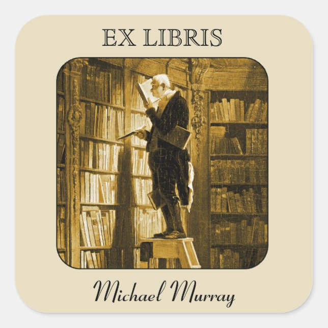 Pegatina Cuadrada El Bookworm Bookplate (Anverso)