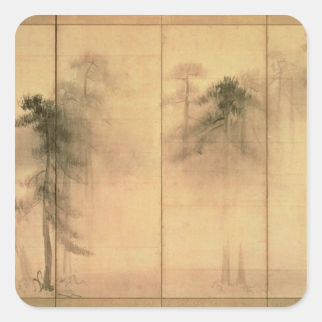 Pegatina Cuadrada El bosque de pinos (Anverso)