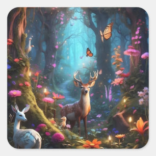 Pegatina Cuadrada El bosque encantado, un oasis místico