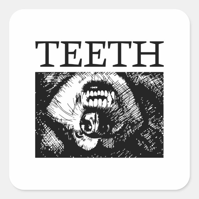 Pegatina Cuadrada El bozal de una husky sonriente durante el juego. (Anverso)