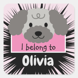 Pegatina Cuadrada El Buda de caniche gris con el rosa personalizado