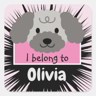 Pegatina Cuadrada El Buda de caniche gris con el rosa personalizado