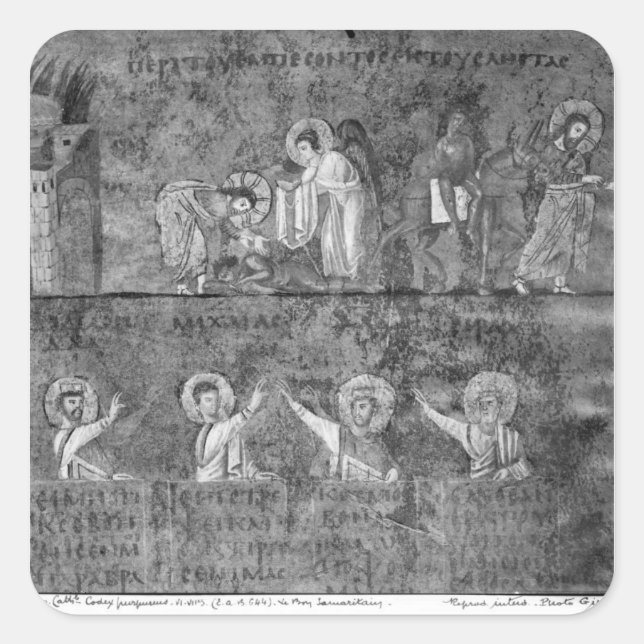 Pegatina Cuadrada El buen samaritano (Anverso)