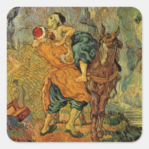 Pegatina Cuadrada El buen samaritano por Vincent van Gogh