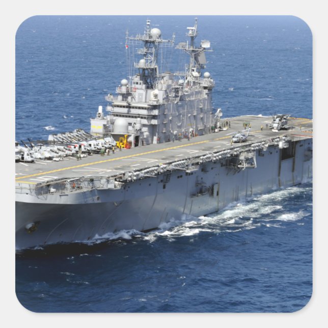 Pegatina Cuadrada El buque de asalto anfibio USS Peleliu (Anverso)
