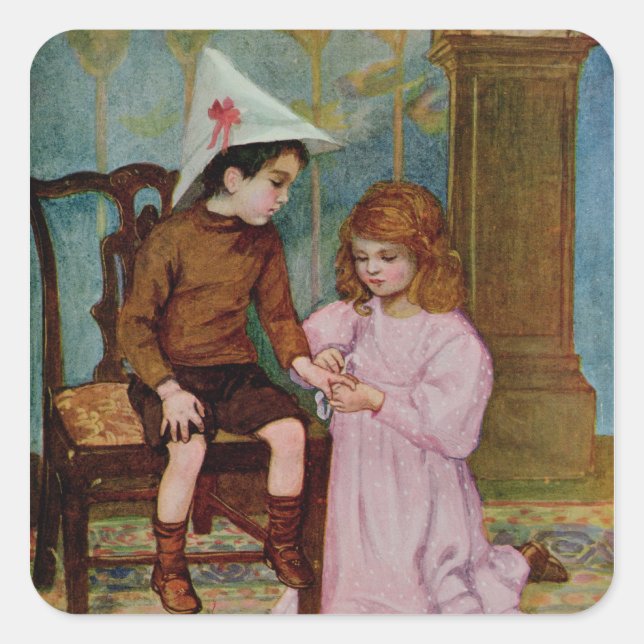 Pegatina Cuadrada El caballero herido (Anverso)