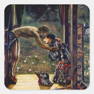 Pegatina Cuadrada El Caballero Misericordioso de Edward Burne-Jones