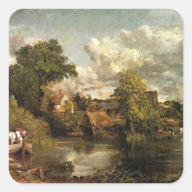 Pegatina Cuadrada El Caballo Blanco de John Constable, (Anverso)
