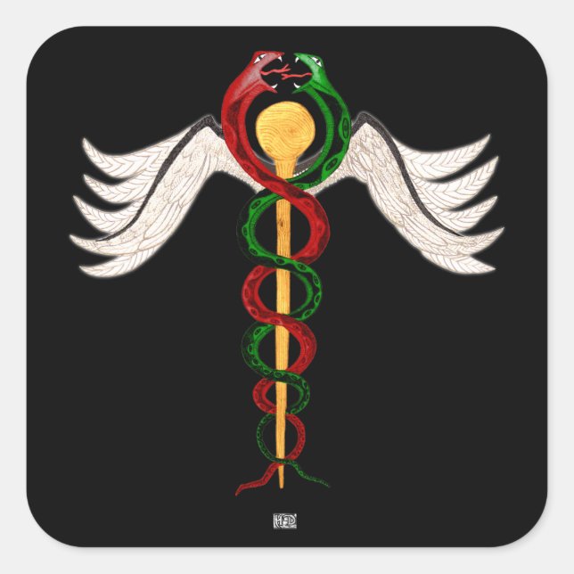 Pegatina Cuadrada El Caduceo (Anverso)