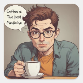 Pegatina Cuadrada El Café Es La Mejor Medicina