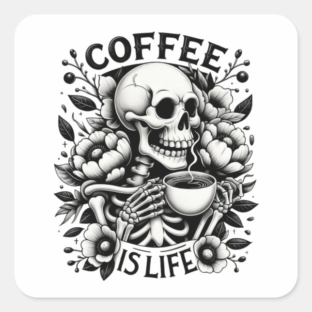 Pegatina Cuadrada El café es vida (Anverso)