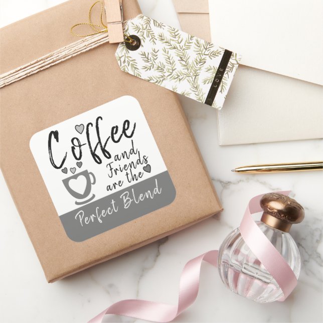 Pegatina Cuadrada El café y los amigos combinan el gris (Regalar)