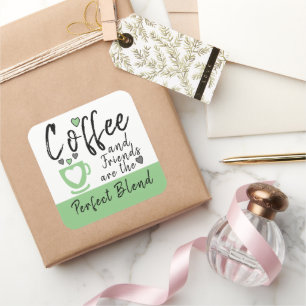 Pegatina Cuadrada El café y los amigos combinan el verde