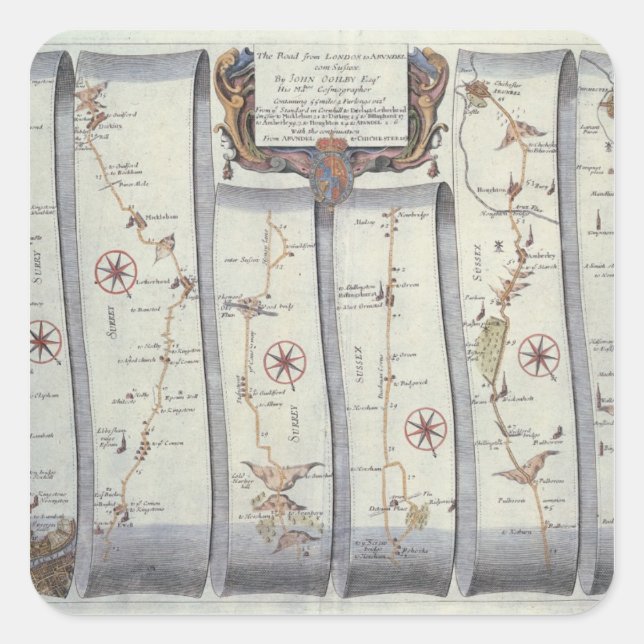 Pegatina Cuadrada El camino de Londres a Arundel (Anverso)