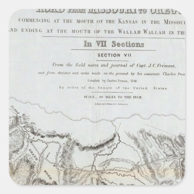 Pegatina Cuadrada El camino de Misuri a Oregón (Anverso)