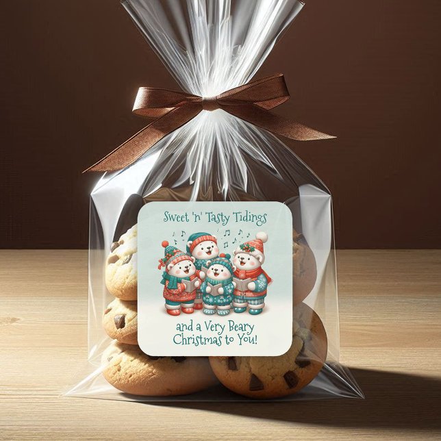 Pegatina Cuadrada ¡El canto de los osos polares tiene Navidades muy  (Cute Polar Bears Sing Have a Very Beary Christmas Square Sticker Cover Photo)