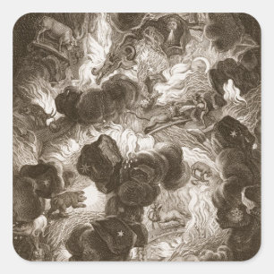 Pegatina Cuadrada El caos, grabado por Bernard Picart (1673-1733),
