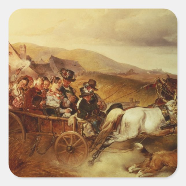 Pegatina Cuadrada El carrito del Boda