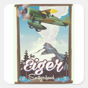 Pegatina Cuadrada El cartel de viaje del monte Eiger, Suiza