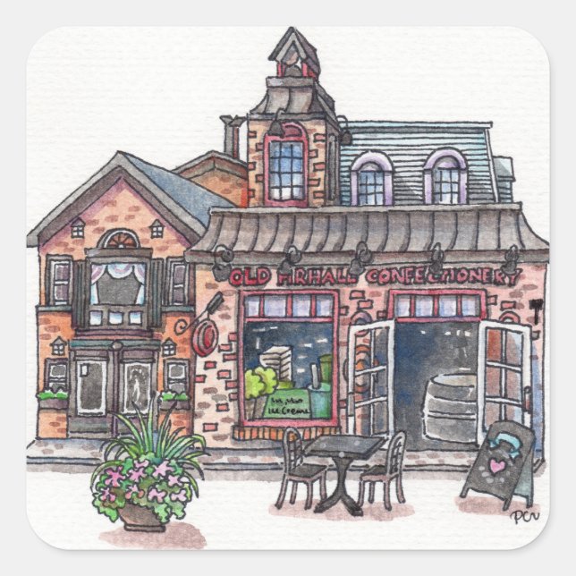 Pegatina Cuadrada El casco antiguo de la ciudad (Anverso)