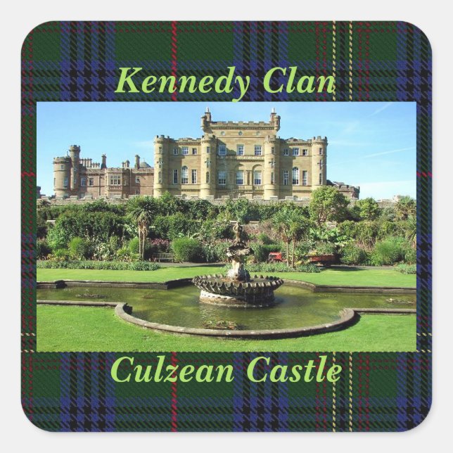 Pegatina Cuadrada El castillo culzano escocés Kennedy Clan Tartán (Anverso)