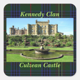 Pegatina Cuadrada El castillo culzano escocés Kennedy Clan Tartán