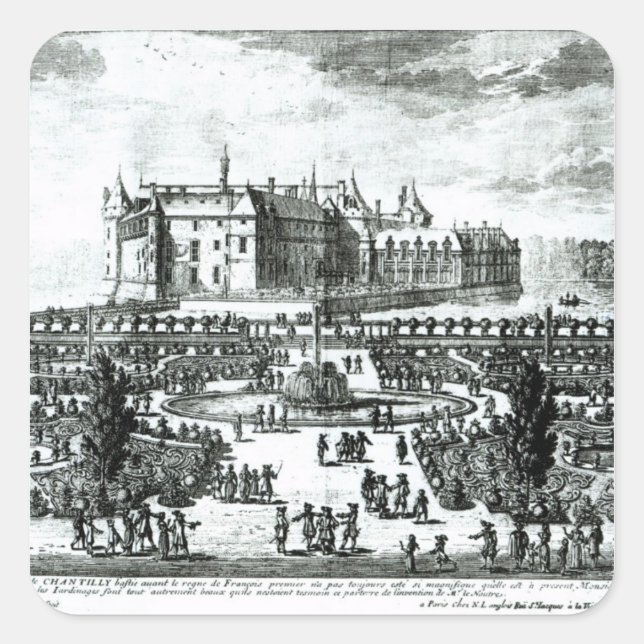 Pegatina Cuadrada El castillo de Chantilly y los jardines (Anverso)