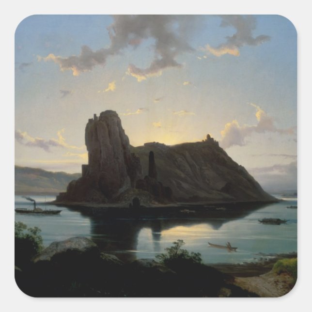 Pegatina Cuadrada El Castillo de Deveny, Hungría (Anverso)