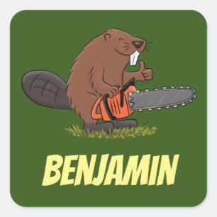 Pegatina Cuadrada El castor con el ilustracion personalizado diverti