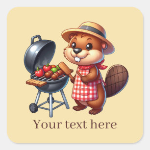 Pegatina Cuadrada El castor de la parrilla de corte agrega texto