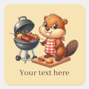 Pegatina Cuadrada El castor de la parrilla de corte agrega texto