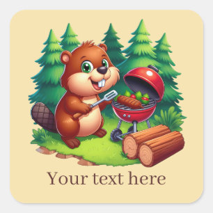 Pegatina Cuadrada El castor de la parrilla de corte agrega texto