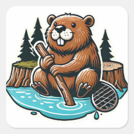 Pegatina Cuadrada El castor industrial de Brown