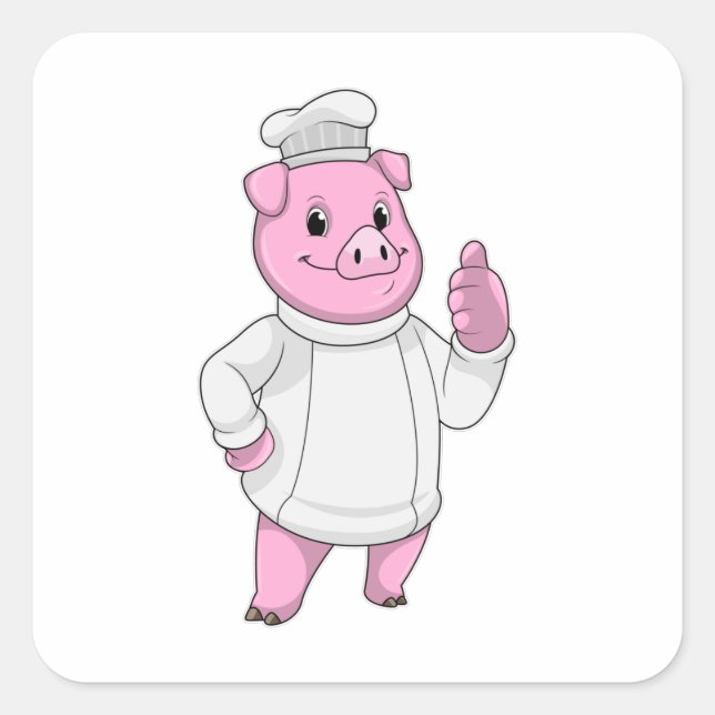 Pegatina Cuadrada El cerdo como cocinero con el gorra del chef (Anverso)