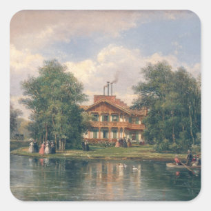 Pegatina Cuadrada El chalet con puerta amarilla en Bois de