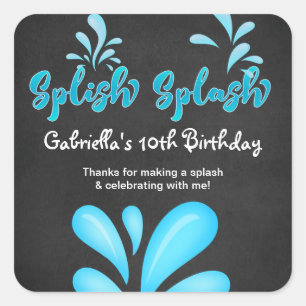 Pegatina Cuadrada El chapoteo grande de la fiesta en la piscina le