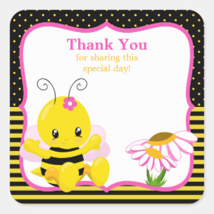 Pegatina Cuadrada El chica dulce de la abeja del bebé le agradece