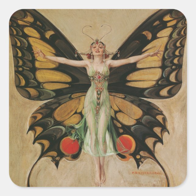 Pegatina Cuadrada El Chica Flapper - Mariposa (Anverso)