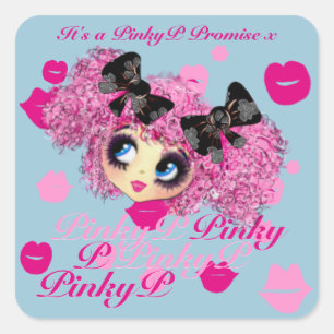 Pegatina Cuadrada El Chica Pinky de Kawaii promete regalos para sus 