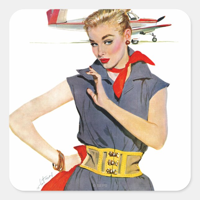 Pegatina Cuadrada El Chica que robó aviones (Anverso)