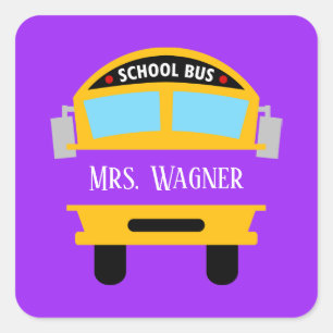 Pegatina Cuadrada el chofer de bus de escuela lindo añada nombre