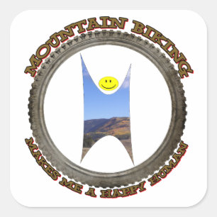 Pegatina Cuadrada El ciclismo de montaña me hace un humano feliz