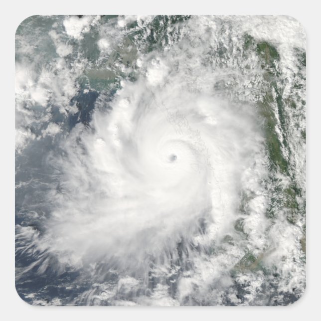 Pegatina Cuadrada El ciclón Giri se desplaza por Birmania (Anverso)